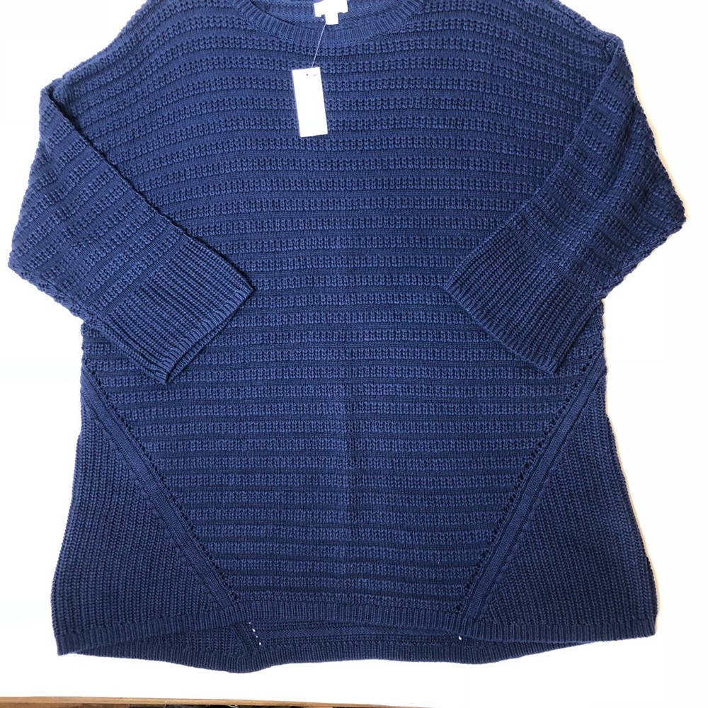 Women’s plus blue sweater with 3/4 sleeve
